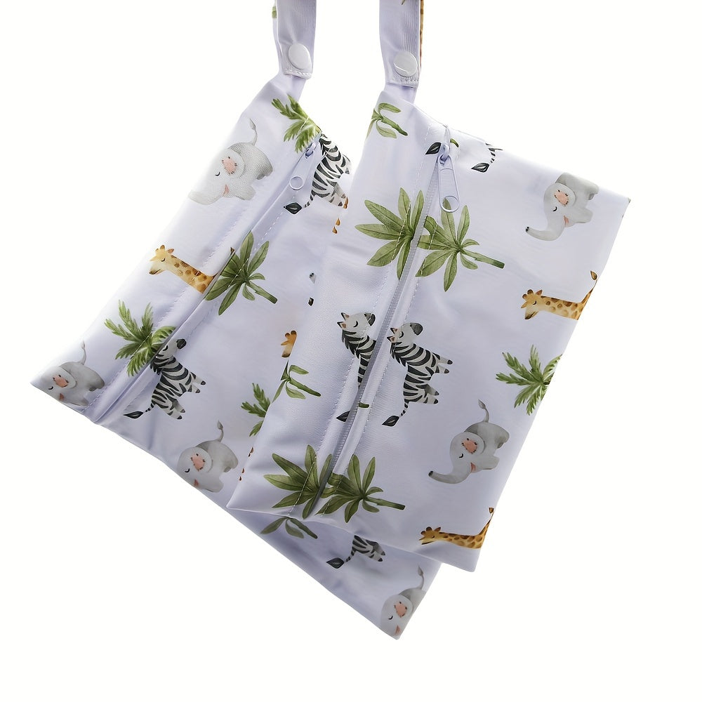 2pcs Animals Prints Beach Diaper Cloth Nappy Laundry Swimmer Wet Dry Pouch
