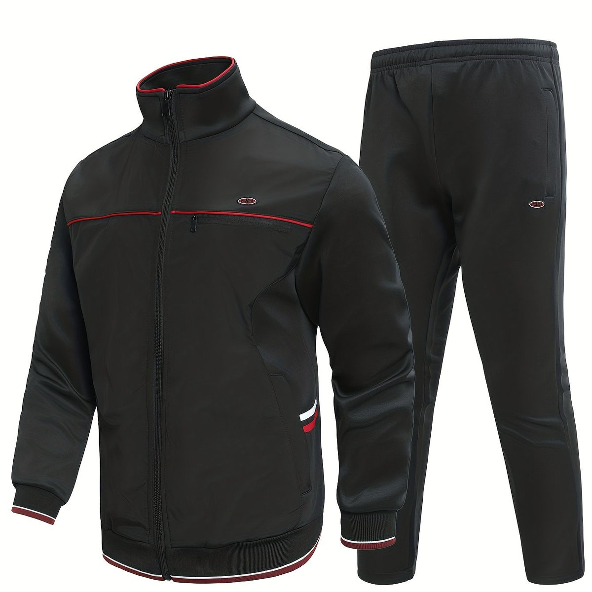 Men's Sports Suit Stand Collar Zip Up Jacket & Jogger Pants