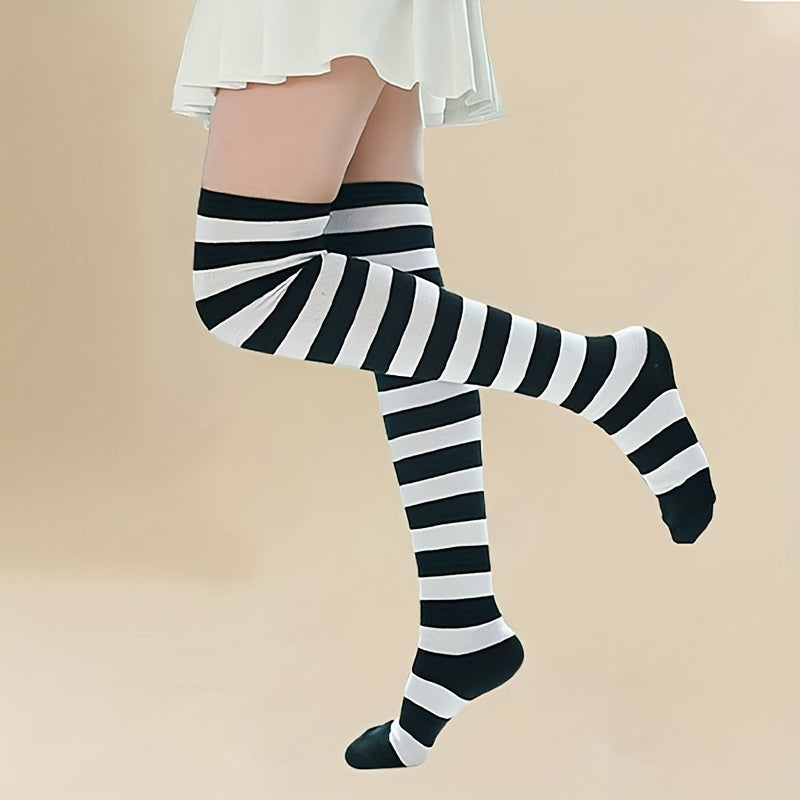 Striped Thigh High Socks Cosplay Over The Knee Socks Women's Stockings