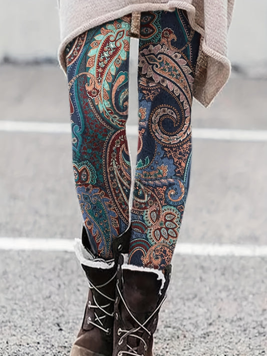  Boho Leggings Women's Plus Paisley Floral Print High Rise