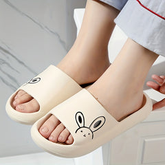 Women's Rabbit Printed Indoor Bath Slippers Open Toe Non Slip House Slippers