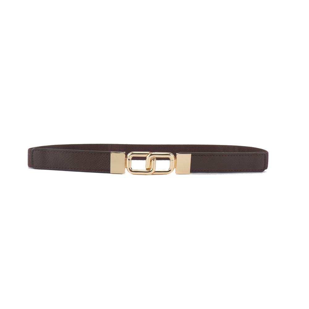 Women's Thin Belt Elastic Band with Metal Golden Buckle