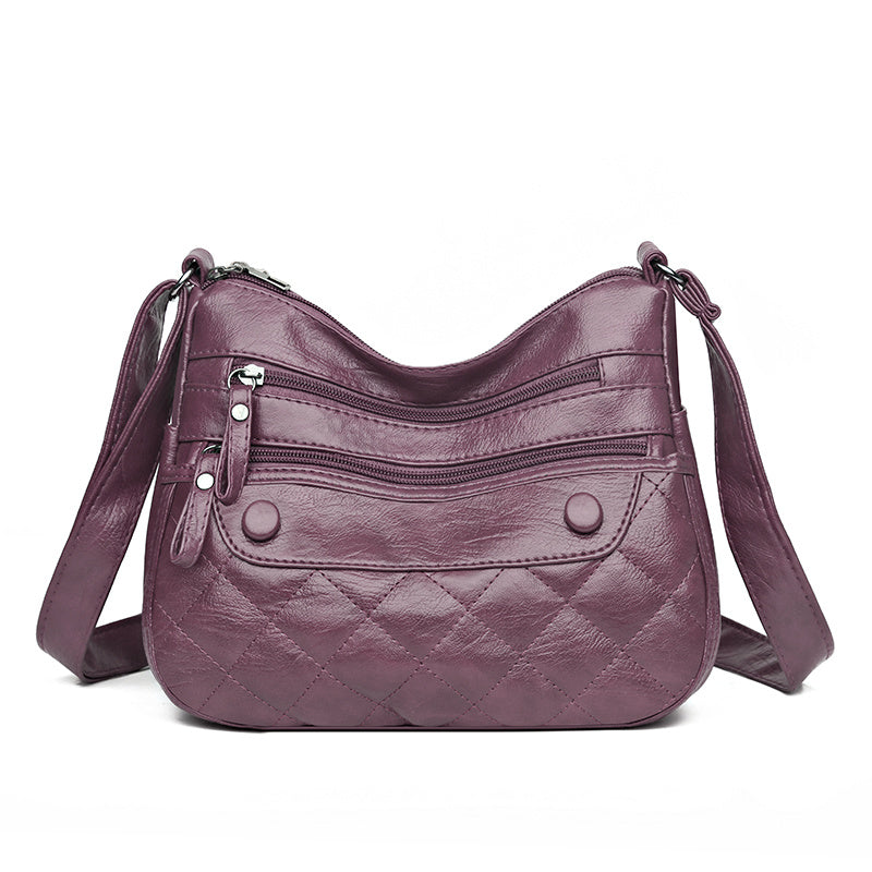 Vintage Quilted Crossbody Bag Retro Layer Shoulder Bag Women's Casual Handbag