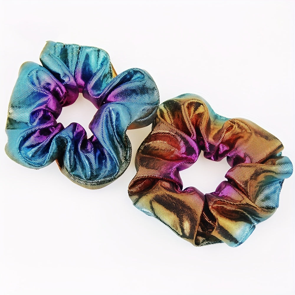 14pcs Holographic Scrunchies Hair Tie Y2K Gradient Laser Hair Rope Bracelet