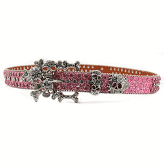 Skull Rhinestones Inlaid Pink Buckle Belt