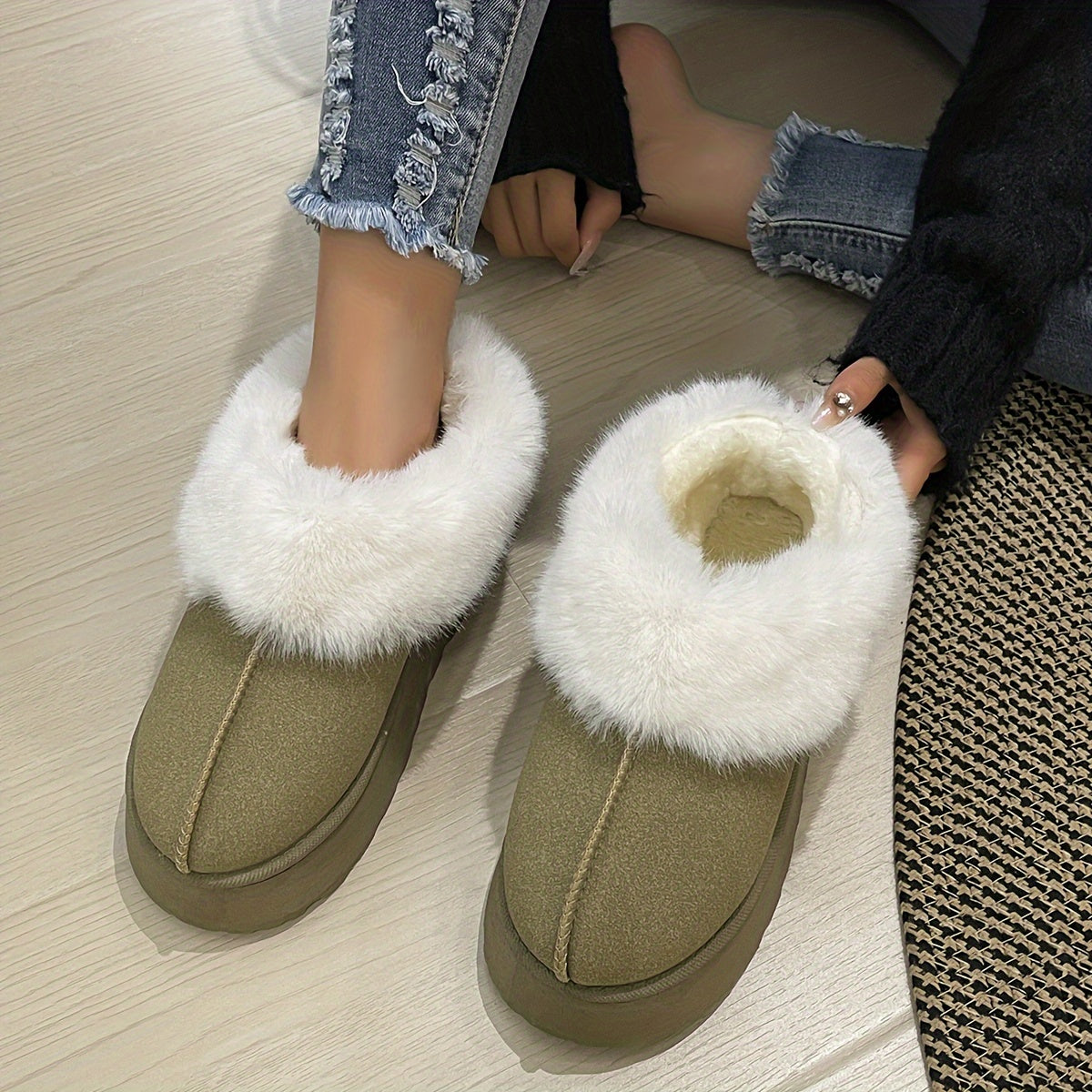 Fall Plush Fur Lined Snow Boots Suede Ankle Boots