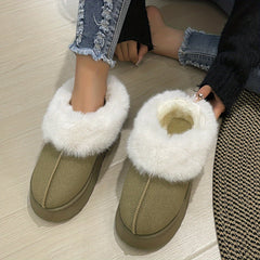 Fall Plush Fur Lined Snow Boots Suede Ankle Boots