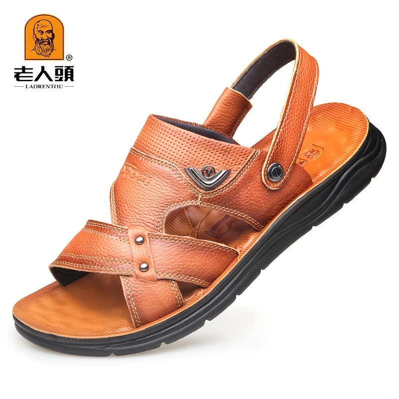 LAORENTOU Leather Men's Slide Sandals Non Slip Comfortable