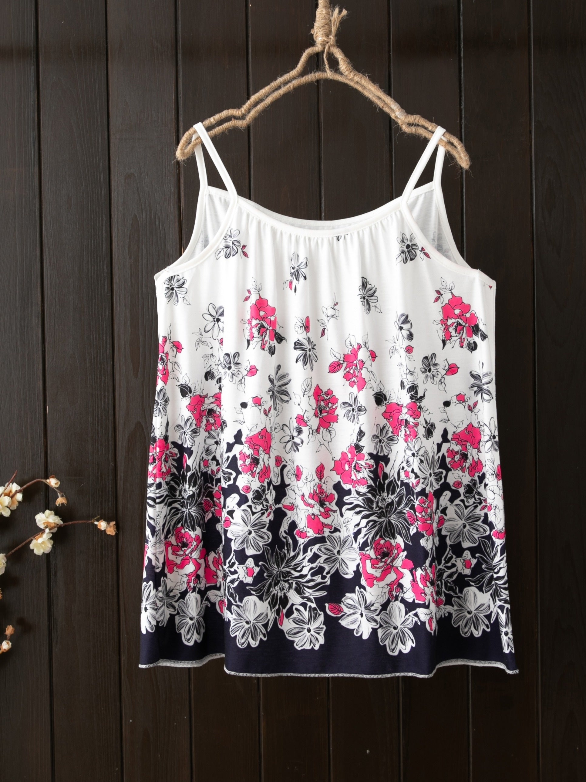 Floral Print Plus Size Cami Top Medium Stretch