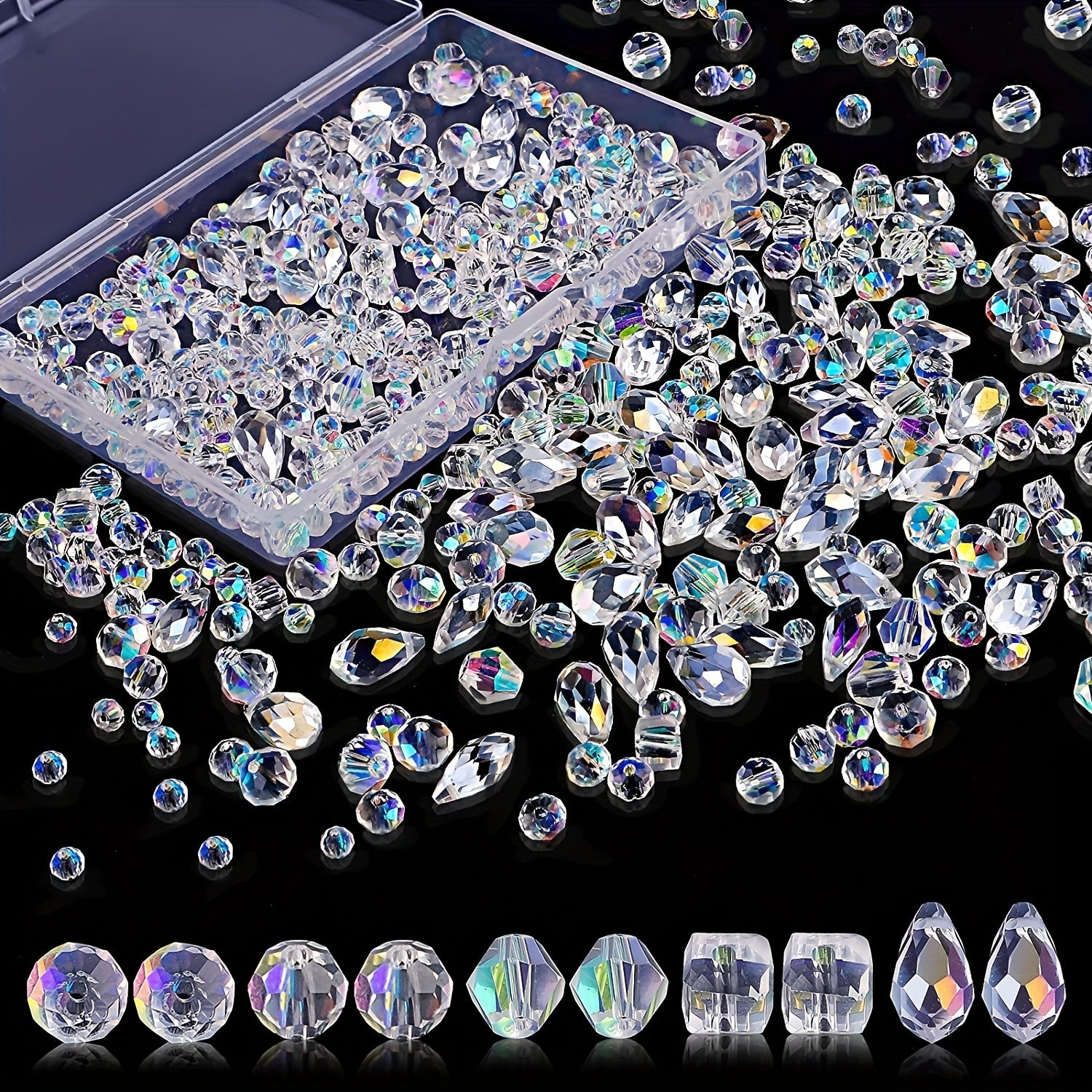 300pcs AB Crystal Glass Mixed Loose Beads DIY Jewelry Making Supplies
