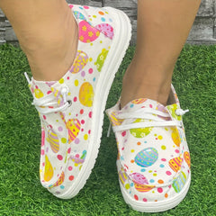 Women's Colorful Egg Easter Flat Skate Shoes Lightweight Walking Shoes