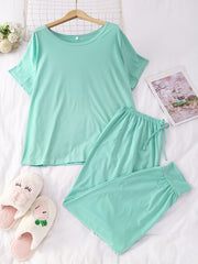 6 Pack Plus Size Pajama Set Women's Solid Short Sleeve T-Shirt