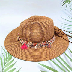 Men's Paper Straw Hat Elegant Flat Brim Sun Hat Beach Jazz Hat