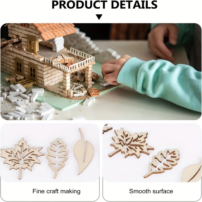 50pcs Wooden Blank Mixed Leaves Wood Cutouts for DIY Craft