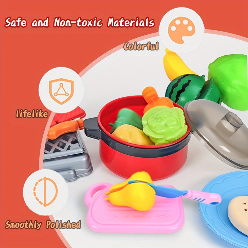 Interactive Kids Kitchen Playset with Red Stove Non Toxic Pretend Cooking