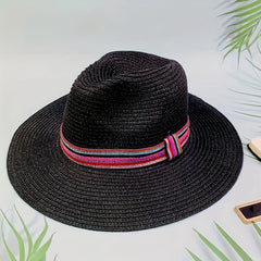 Men's Paper Straw Hat Elegant Flat Brim Sun Hat Beach Jazz Hat