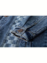 Plaid Pattern Denim Jacket Men's Casual Street Style Button Up Jacket