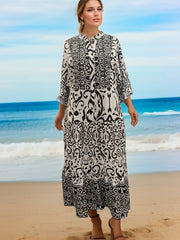 Women's Plus Geometric Print V Neck Smock Maxi Dress