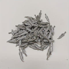 50pcs Double Sided Feather Charms Antique Silver Pendant