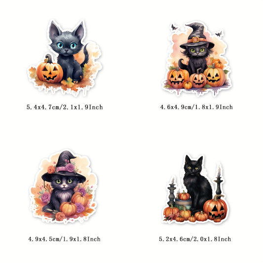 50 Retro Cat Halloween Stickers for Scrapbooking Waterproof