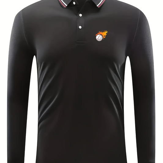 Burning Baseball Pattern Men's Casual Long Sleeve Shirt