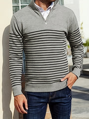 Striped Polo Shirt V Neck Pullover Sweater Men