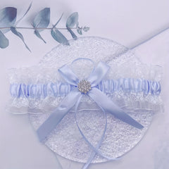 Glam Lace & Rhinestone Bridal Garter with Bow Wedding Accessory