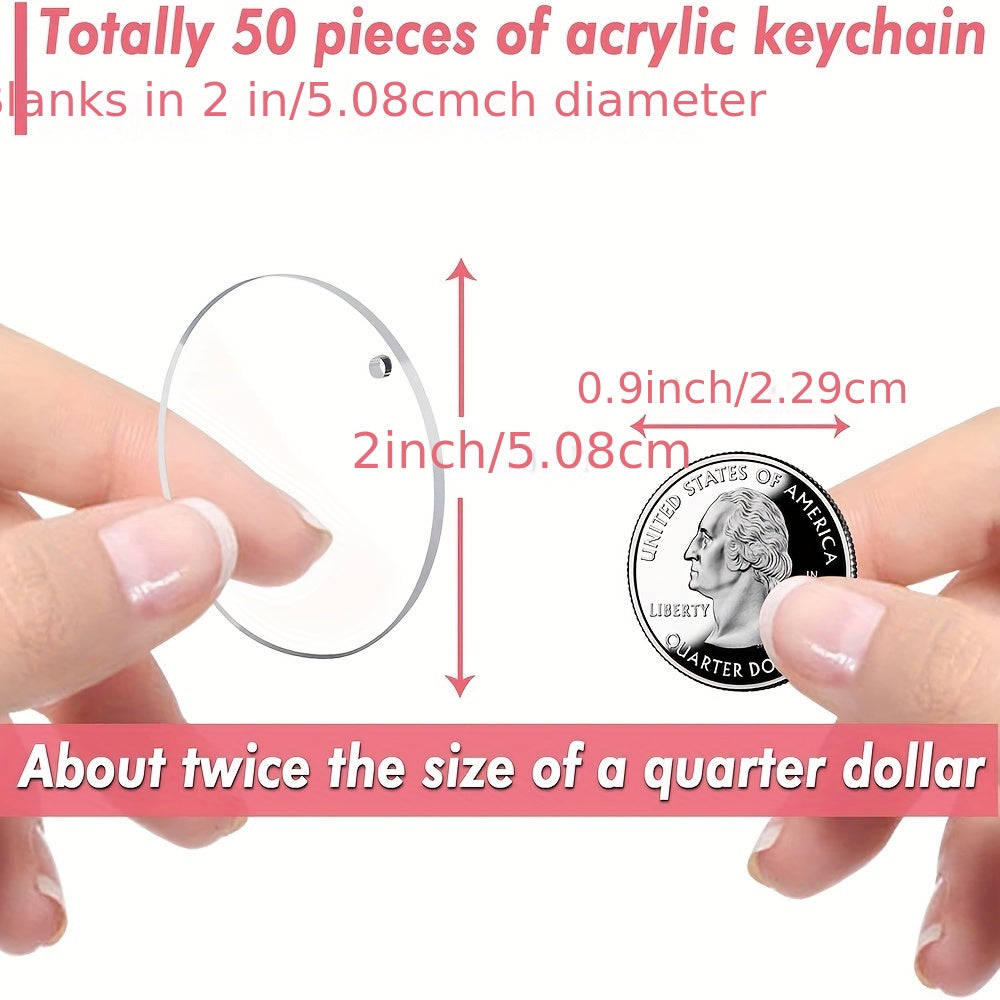 50Pcs Sublimation Acrylic Round Keychain Blanks DIY Heat Transfer Key Chains