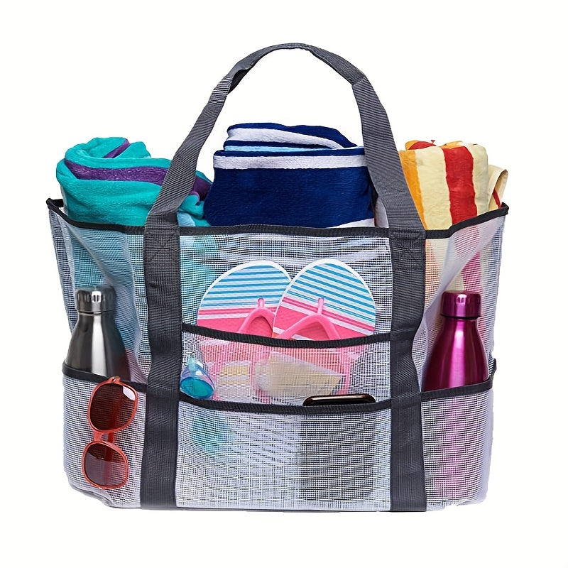 Large Mesh Beach Bag Family Tote & Pool Bag with 9 Pockets