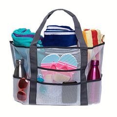 Large Mesh Beach Bag Family Tote & Pool Bag with 9 Pockets