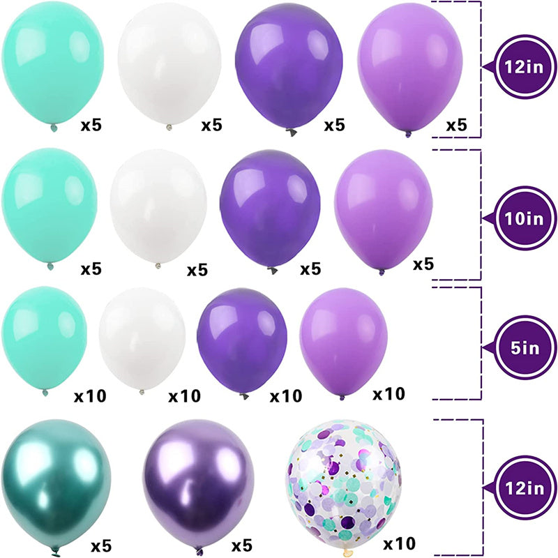 Mermaid Balloon Flower Ring Set with Purple & Green Puffer Balloons