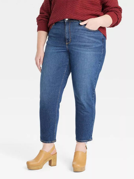  High Waist Straight Leg Denim Pants