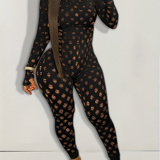 Long Sleeve Skinny Jumpsuit Crew Neck