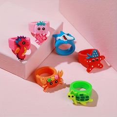 6pcs Ocean Animal Finger Rings Decoration Party Small Gift Children's Rings