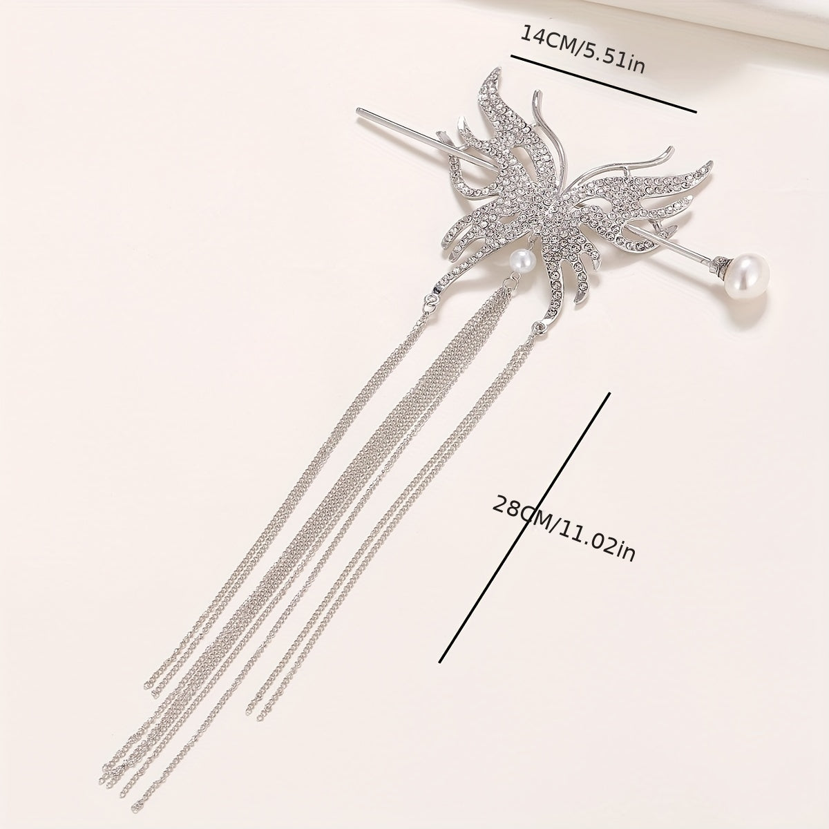 Metal Butterfly Hairpin Tassel Rhinestone Hair Stick