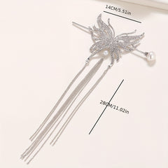 Metal Butterfly Hairpin Tassel Rhinestone Hair Stick