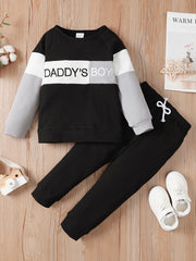 2pcs Daddy's Boy Colorblock Sweatshirt Matching Pant