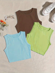 Solid Crew Neck Tank Top 3 Pack Women's Clothing