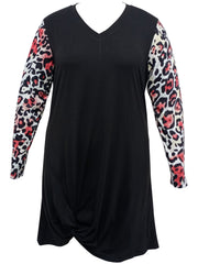  Colorblock Leopard Print V-Neck Ruched Dress