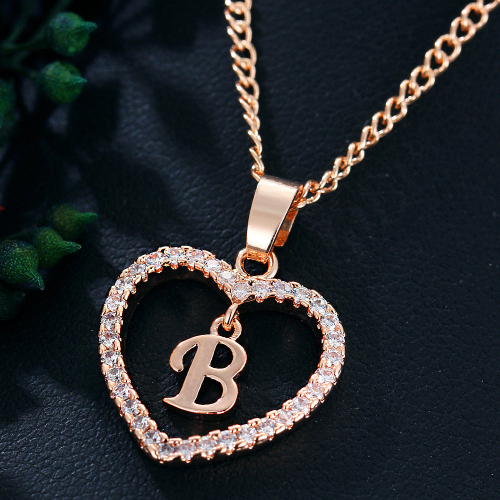 Heart Pendant Name Initial Necklace Zircon Heart Necklace Jewelry