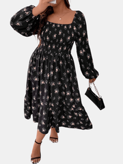 Floral Print Lantern Sleeve Maxi Dress