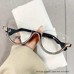 Y2K Clear Lens Rhinestone Glasses Semi Rimless Style