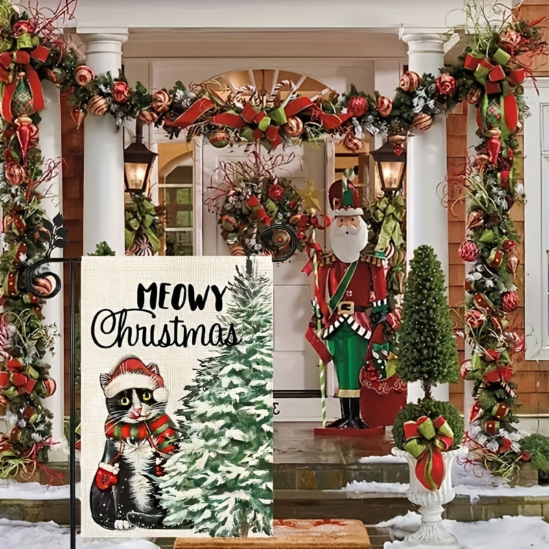 Meowy Christmas Cat Garden Flag 12X18 Inch