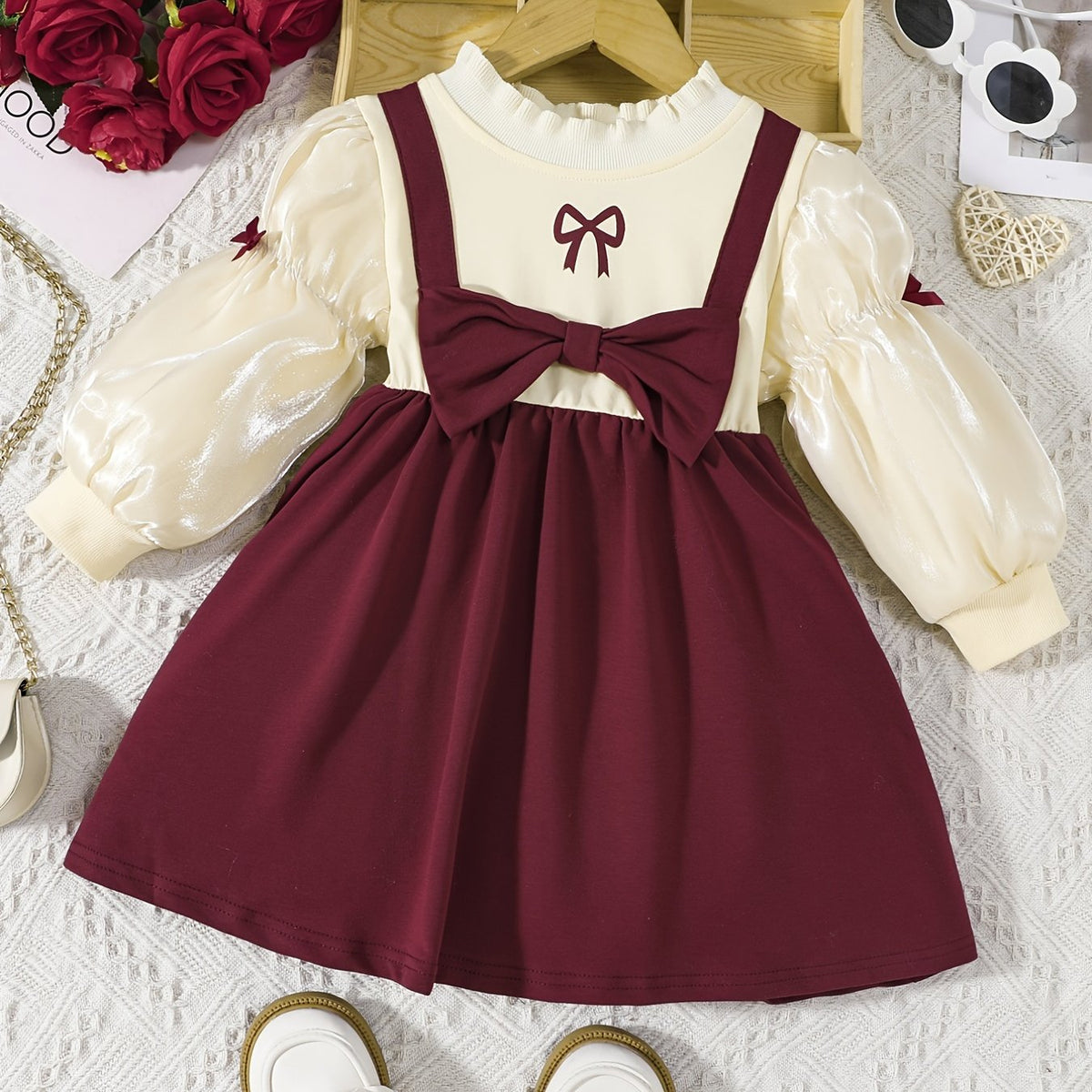 Girls' Bowknot Puff Sleeve Princess Dress for Special Occasions