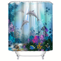Undersea World Dolphin Shower Curtain Waterproof Fabric Bath Curtain