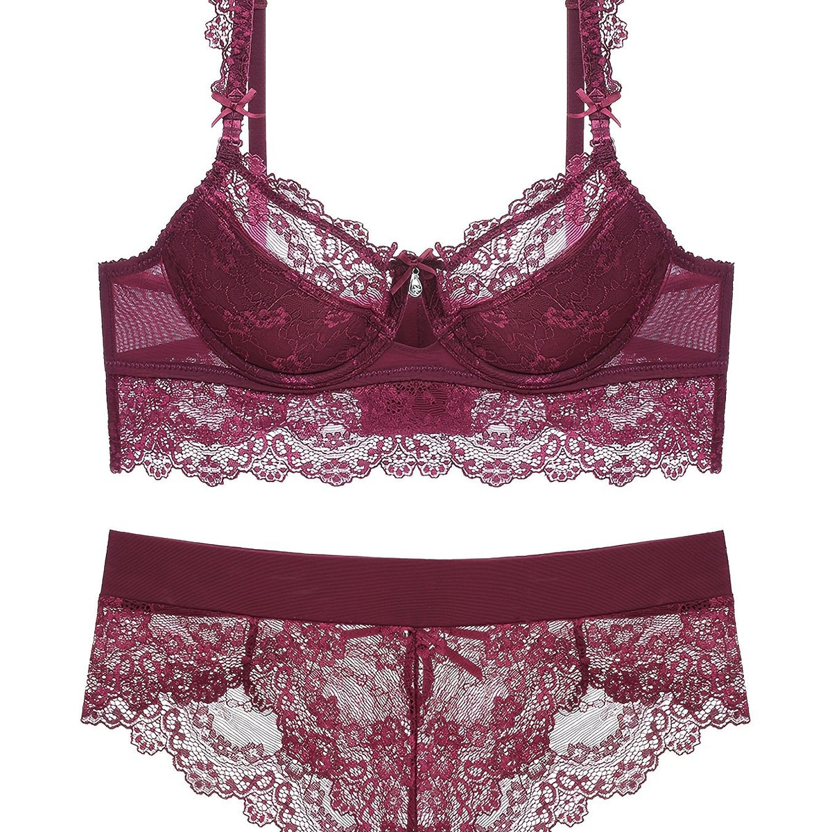Lace Thin Cup Lingerie Set Breathable Semi Sheer Knitted Fabric Intimates