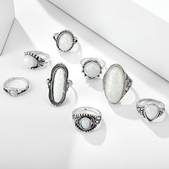 Vintage Opal Gemstone Stackable Knuckle Rings 8pcs Set