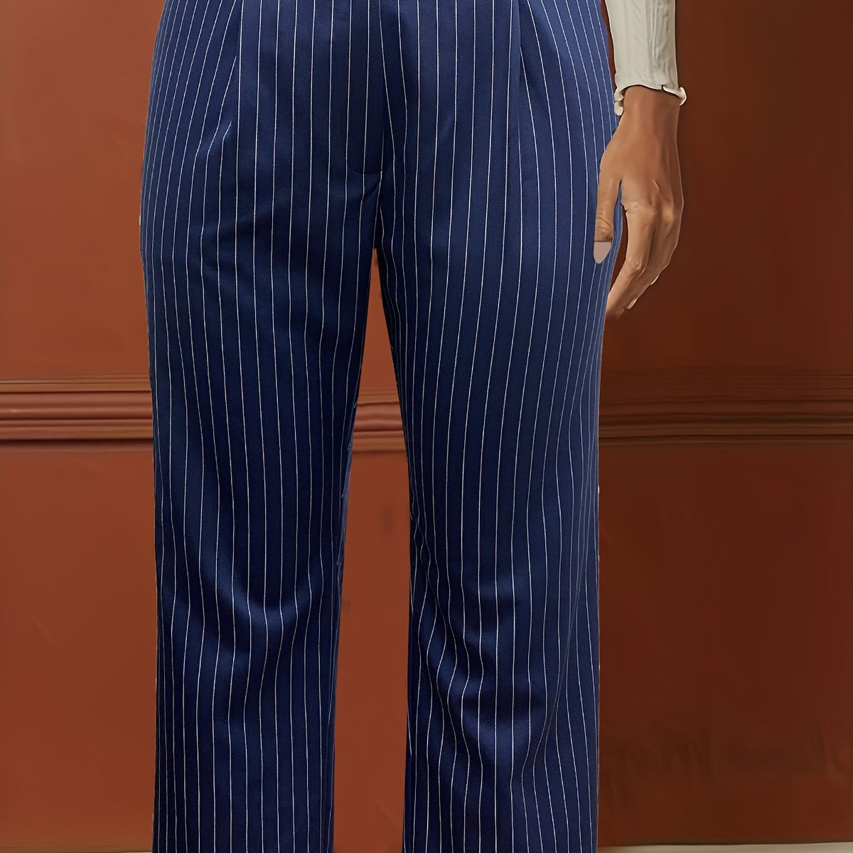  Stripe Print High Rise Straight Leg Trousers