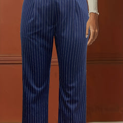  Stripe Print High Rise Straight Leg Trousers