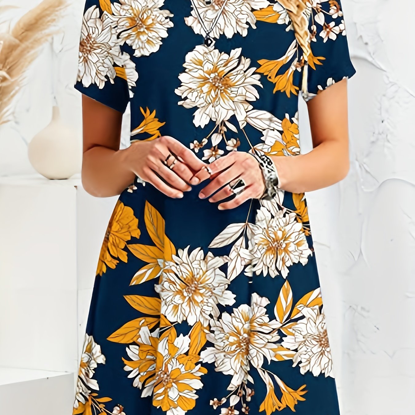 Floral Print Short Sleeve Tee Dress